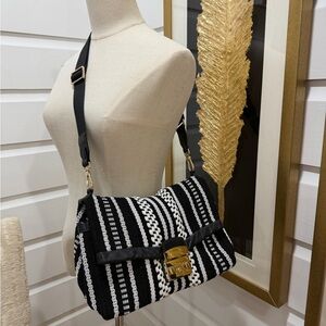 Furla Black and White Patterned crochet cross body bag